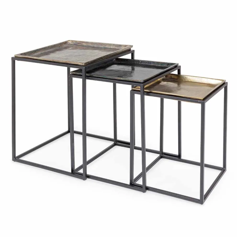 3 quadratische Couchtische aus Aluminium und Stahl Homemotion - Quinzio