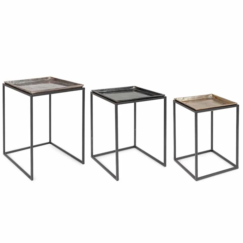 3 quadratische Couchtische aus Aluminium und Stahl Homemotion - Quinzio