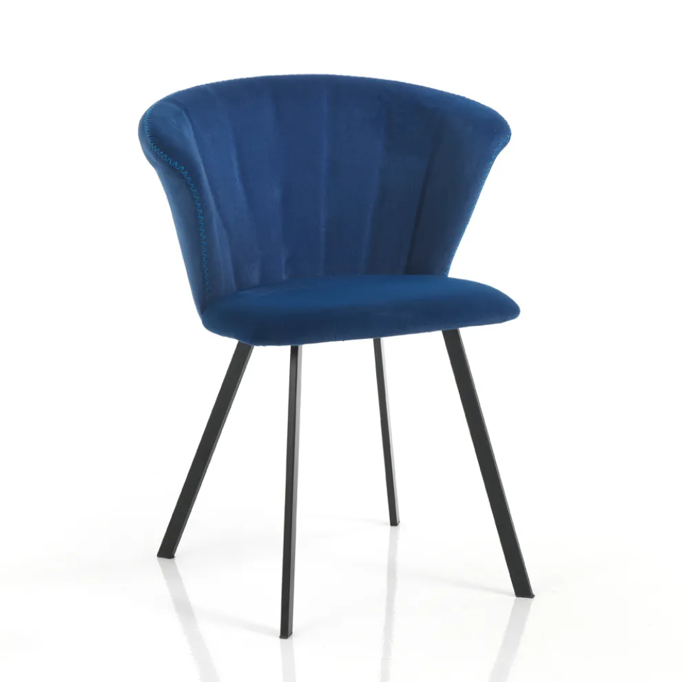 2 Stühle aus blauem Mikrofaserstoff mit Samteffekt – Everest