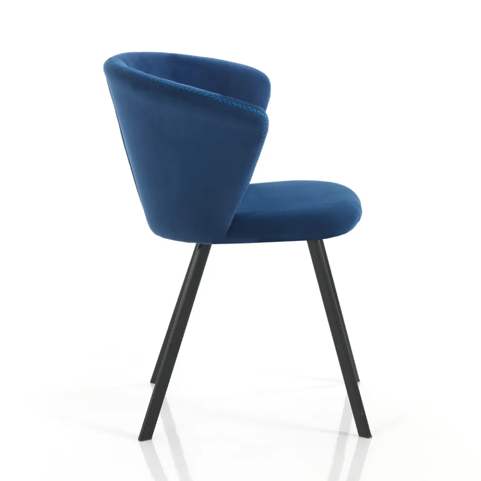 2 Stühle aus blauem Mikrofaserstoff mit Samteffekt – Everest