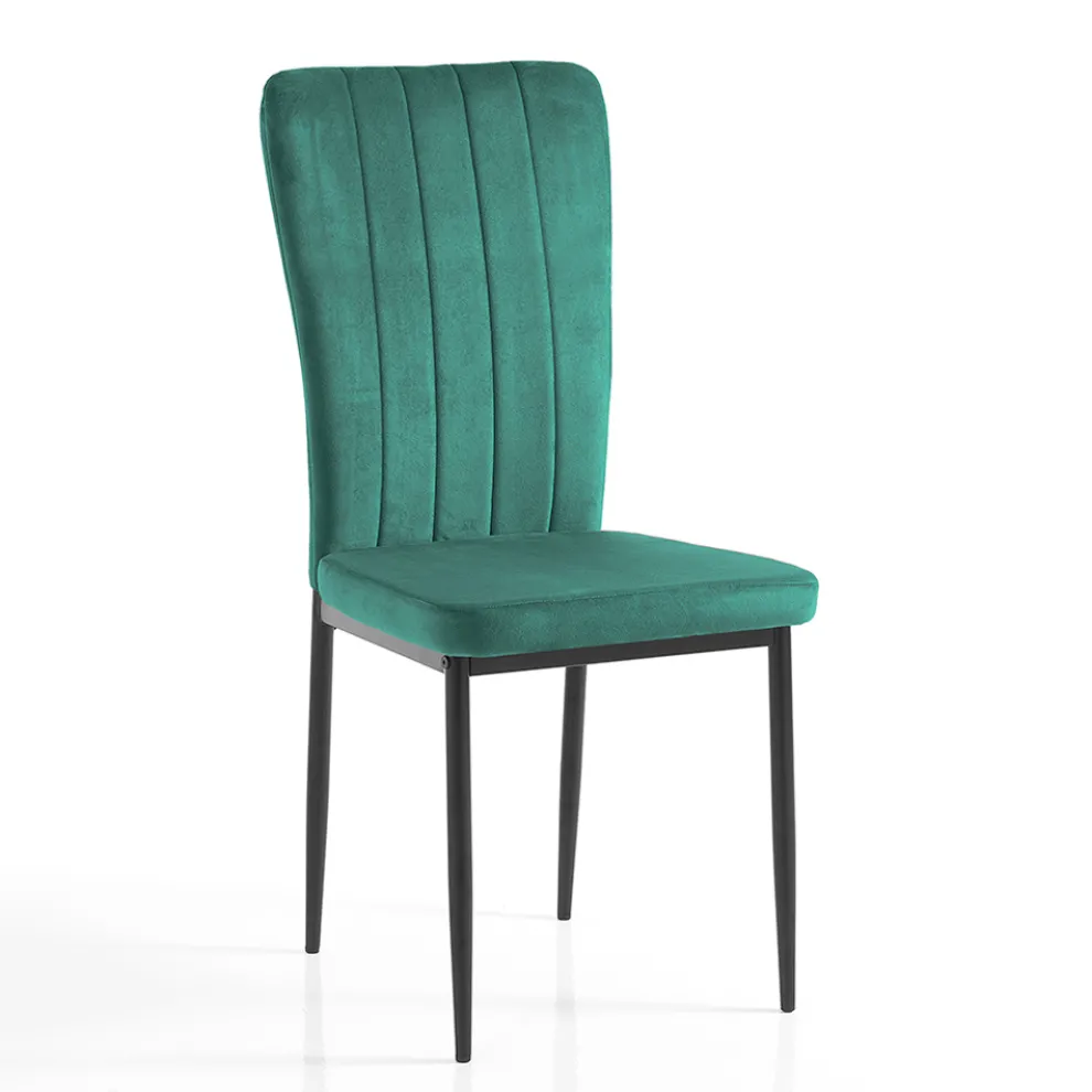 4 Stühle aus Mikrofaserstoff mit grünem Samteffekt und schwarzem Metall - Kampanien