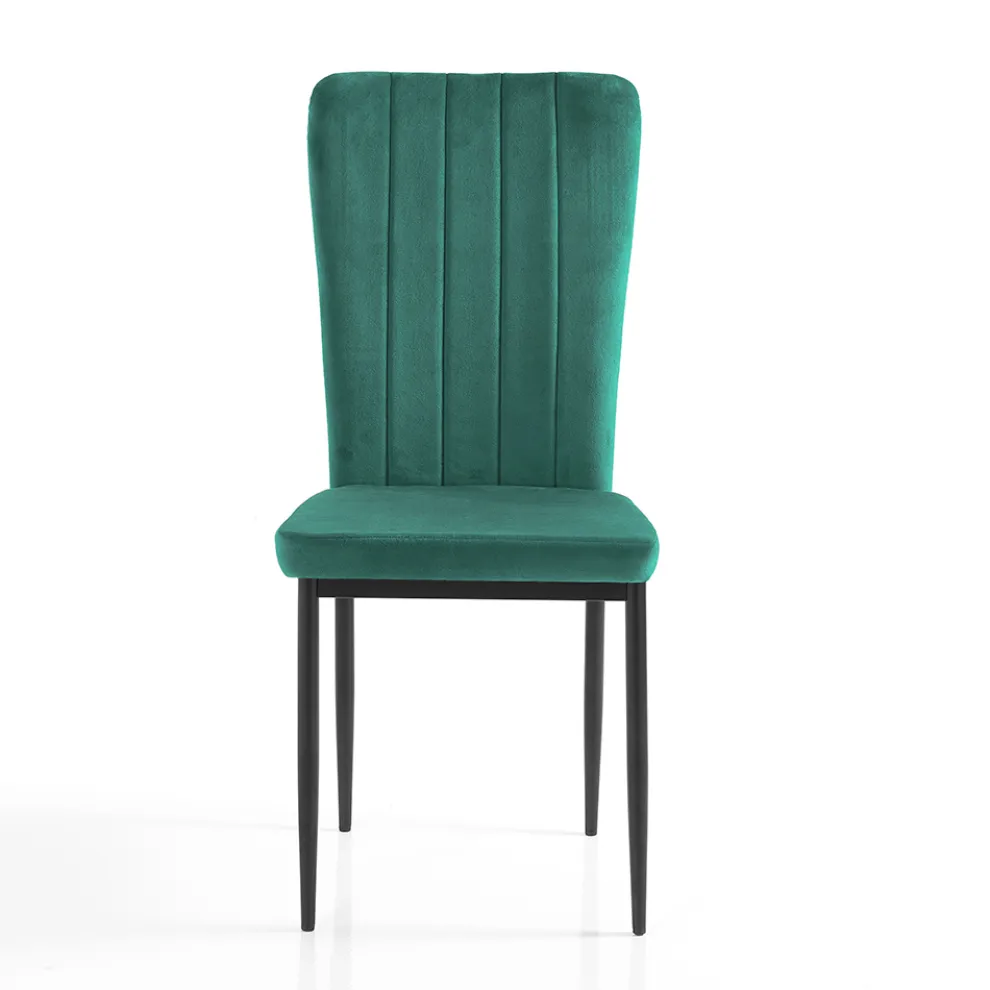 4 Stühle aus Mikrofaserstoff mit grünem Samteffekt und schwarzem Metall - Kampanien