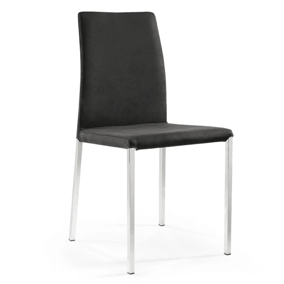 2 Stühle aus schwarzem Stoff und silbernen Stahlbeinen, hergestellt in Italien – Cadente