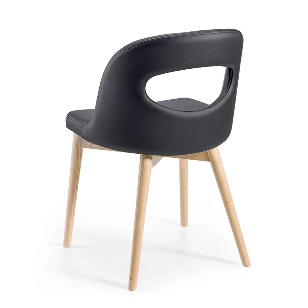 2 Stühle aus schwarzem Kunstleder und Beinen aus Eschenholz, hergestellt in Italien – Cupcake