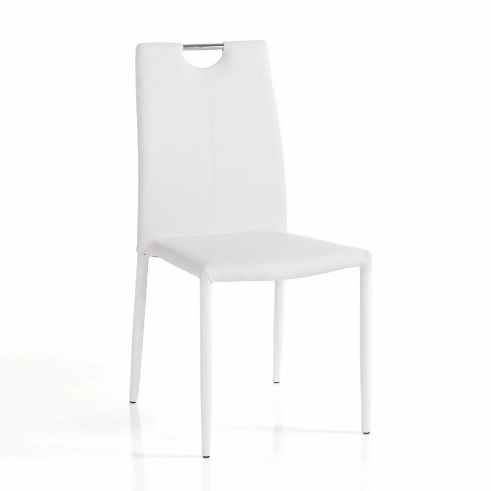 4 Stühle komplett gepolstert mit weißem Kunstleder – Tulio