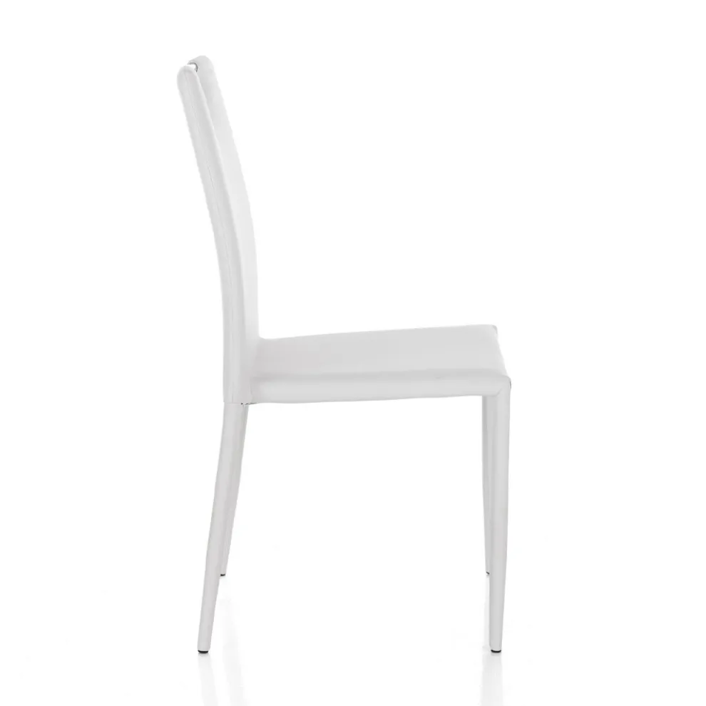 4 Stühle komplett gepolstert mit weißem Kunstleder – Tulio