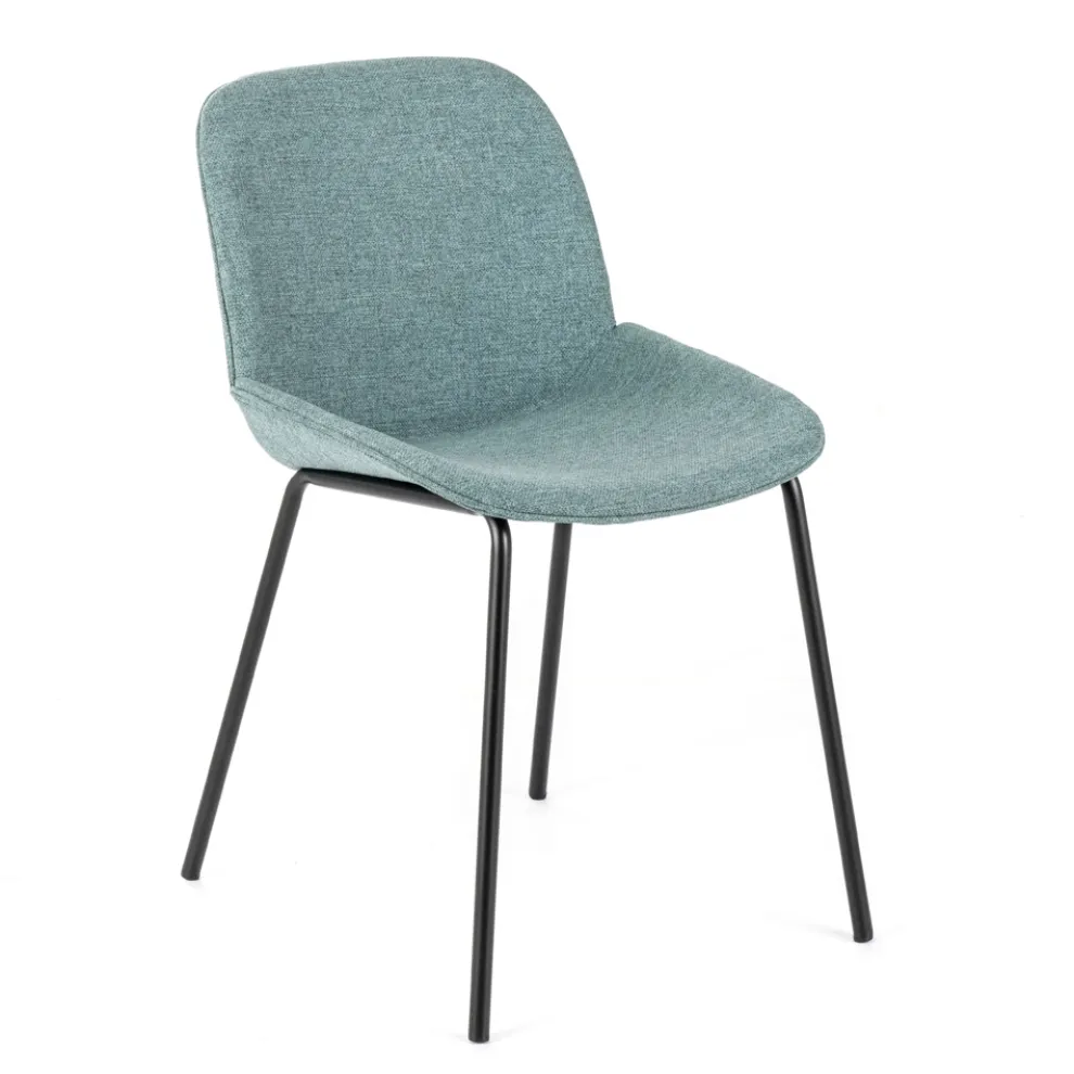 4 Stoffstühle, Polypropylenstruktur und Metallbeine – Patchulli