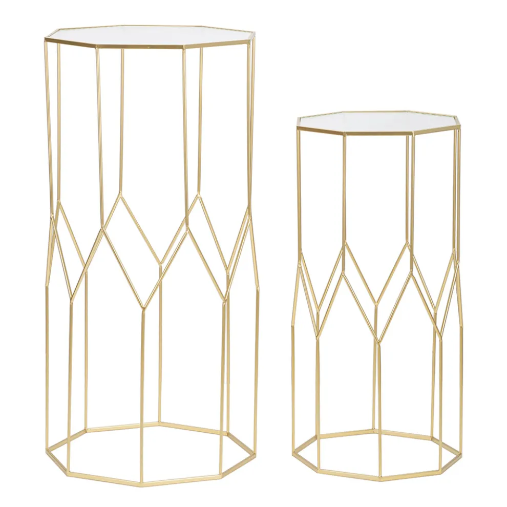 2 Telefontische aus goldenem Eisen und Glasplatte - Pope