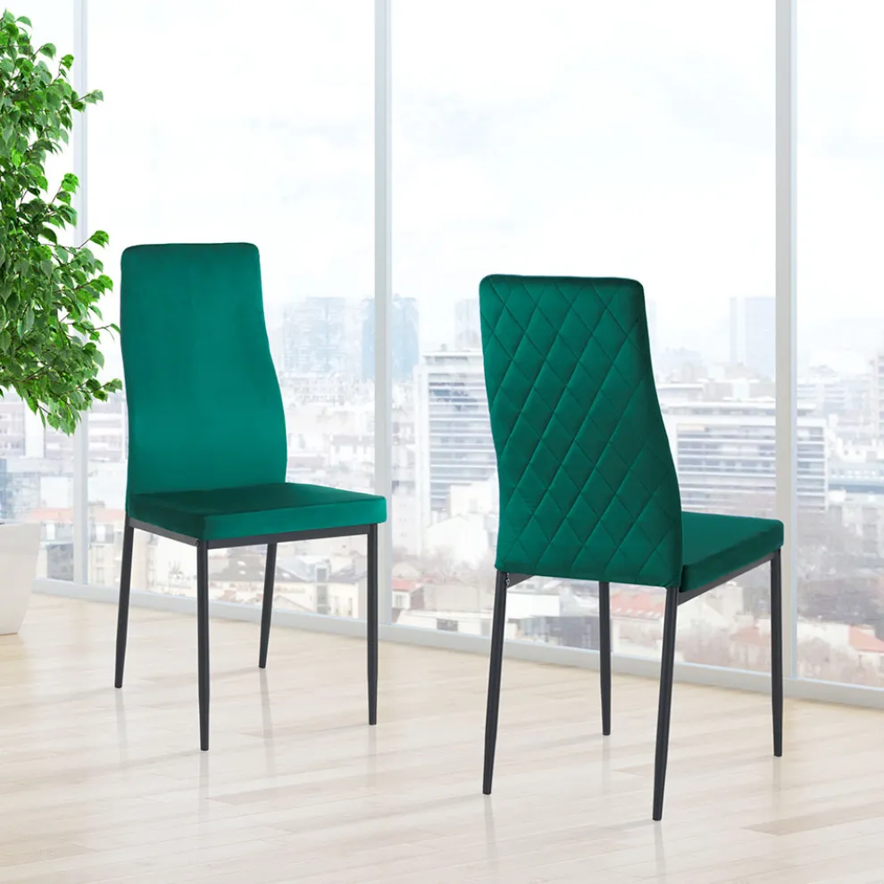 6 Wohnzimmerstühle aus Mikrofaserstoff mit grünem Samteffekt - Kalabrien