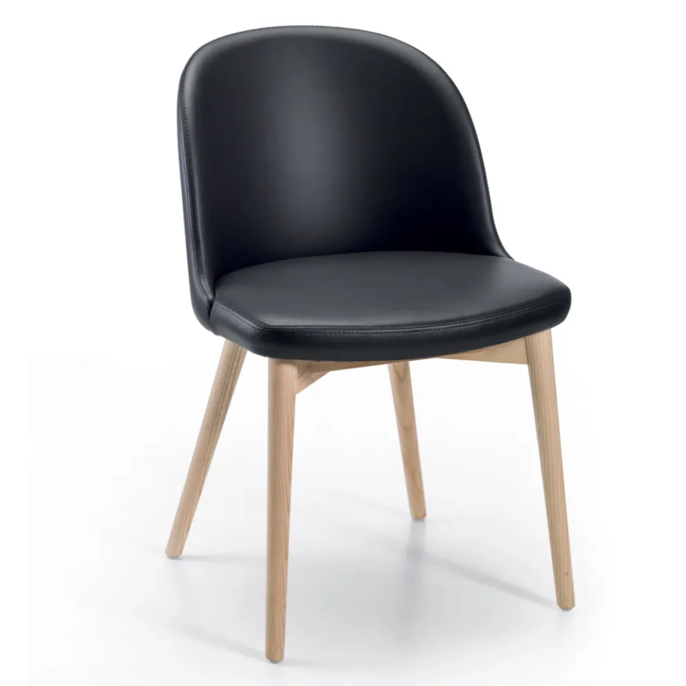 2 Wohnzimmerstühle aus Öko-Leder und natürlicher Esche, hergestellt in Italien – Cupcake