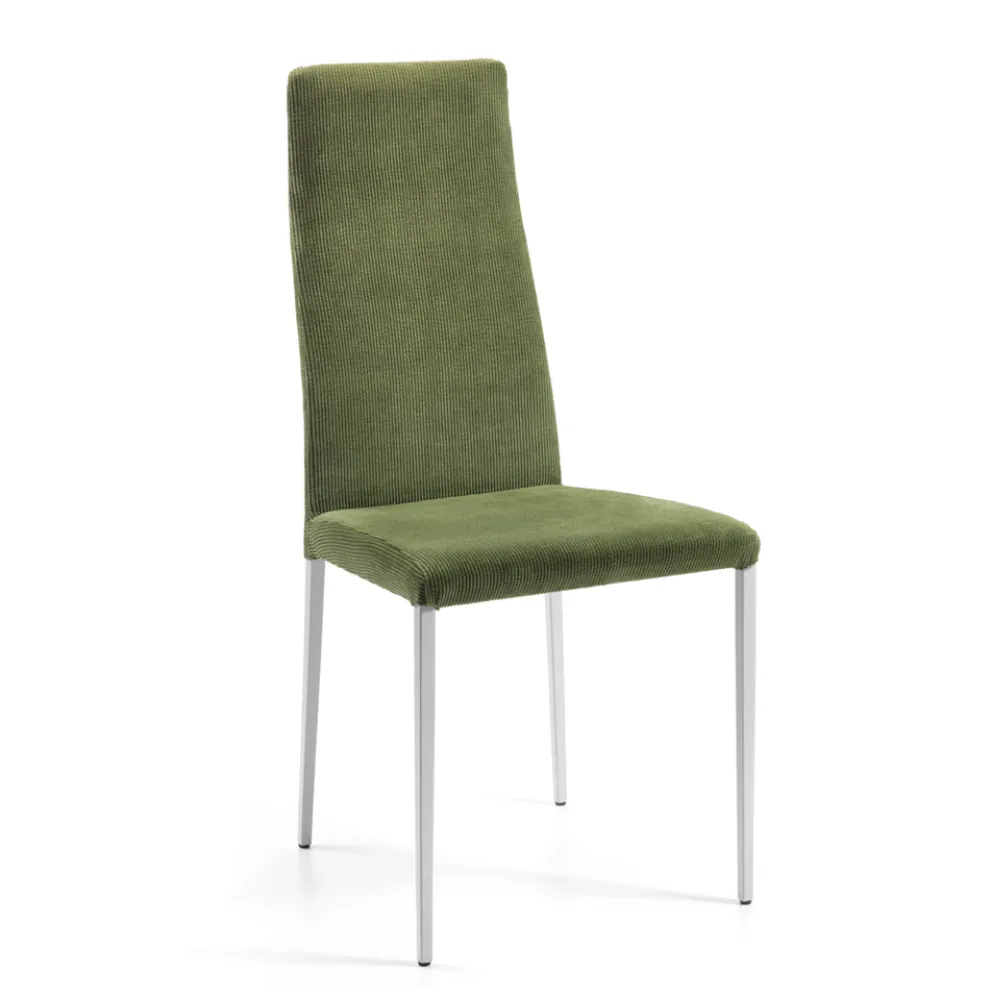 2 Wohnzimmerstühle aus grünem Stoff und silbernen Beinen, hergestellt in Italien – Owlet