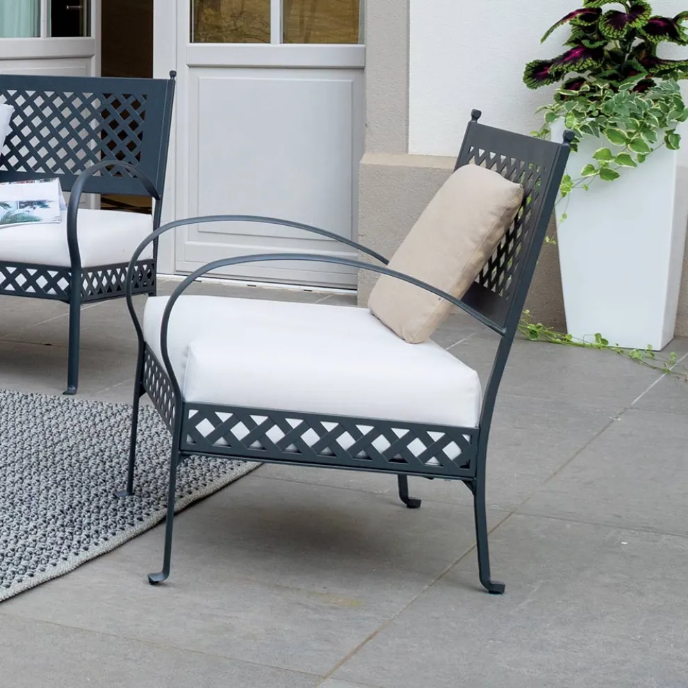 Niedriger Gartensessel aus verzinktem Stahl mit Armlehnen Made in Italy - Selvaggia