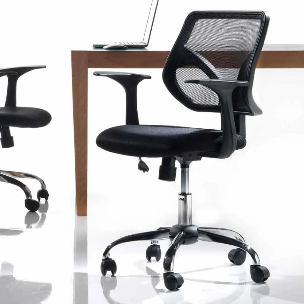 Bürostuhl mit rotierenden Rädern, Schwarz und Gewebe - Giovanna