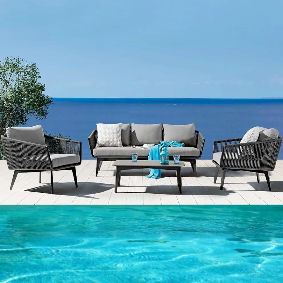 Wohnzimmer bestehend aus 2- oder 3-Sitzer-Sofa, Sesseln und Couchtisch - Elios