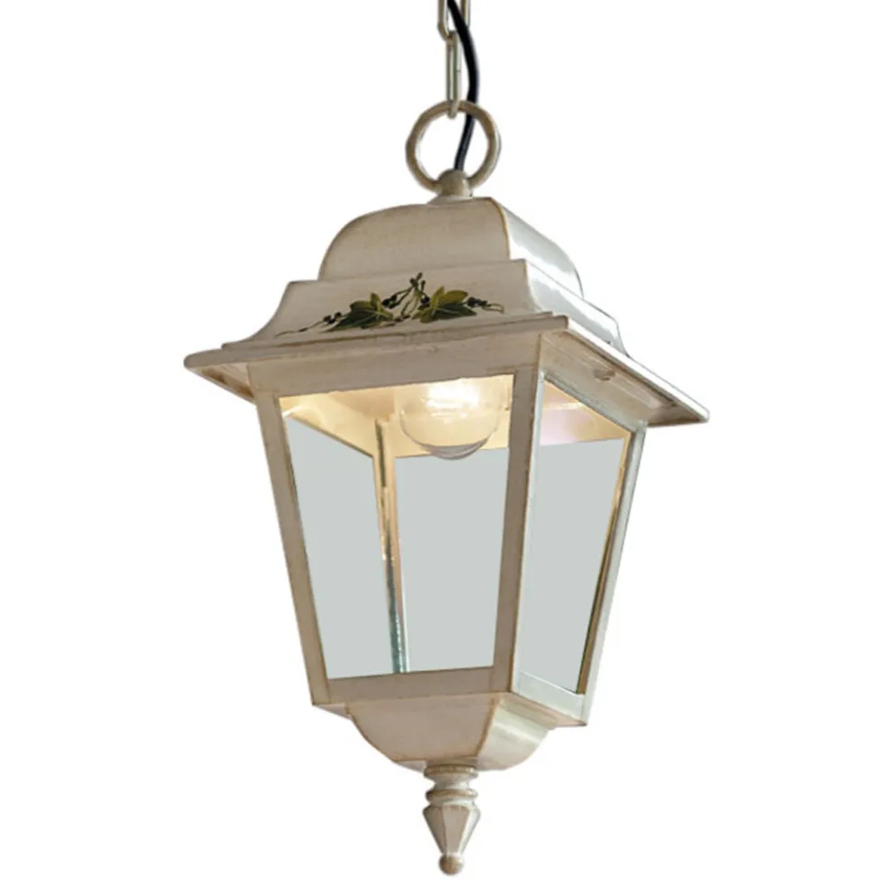Abgehängte Außenlampe aus weißem Aluminium und handgefertigter Dekoration - Gorizia