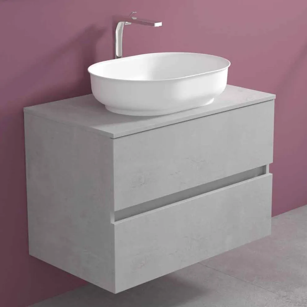 Abgehängte Badezimmermöbel mit ovalem Waschbecken, modernes Design - Cesiro