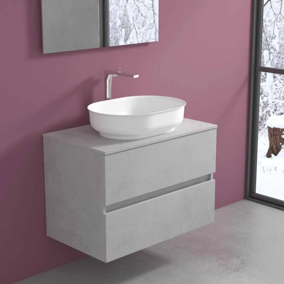 Abgehängte Badezimmermöbel mit ovalem Waschbecken, modernes Design - Cesiro