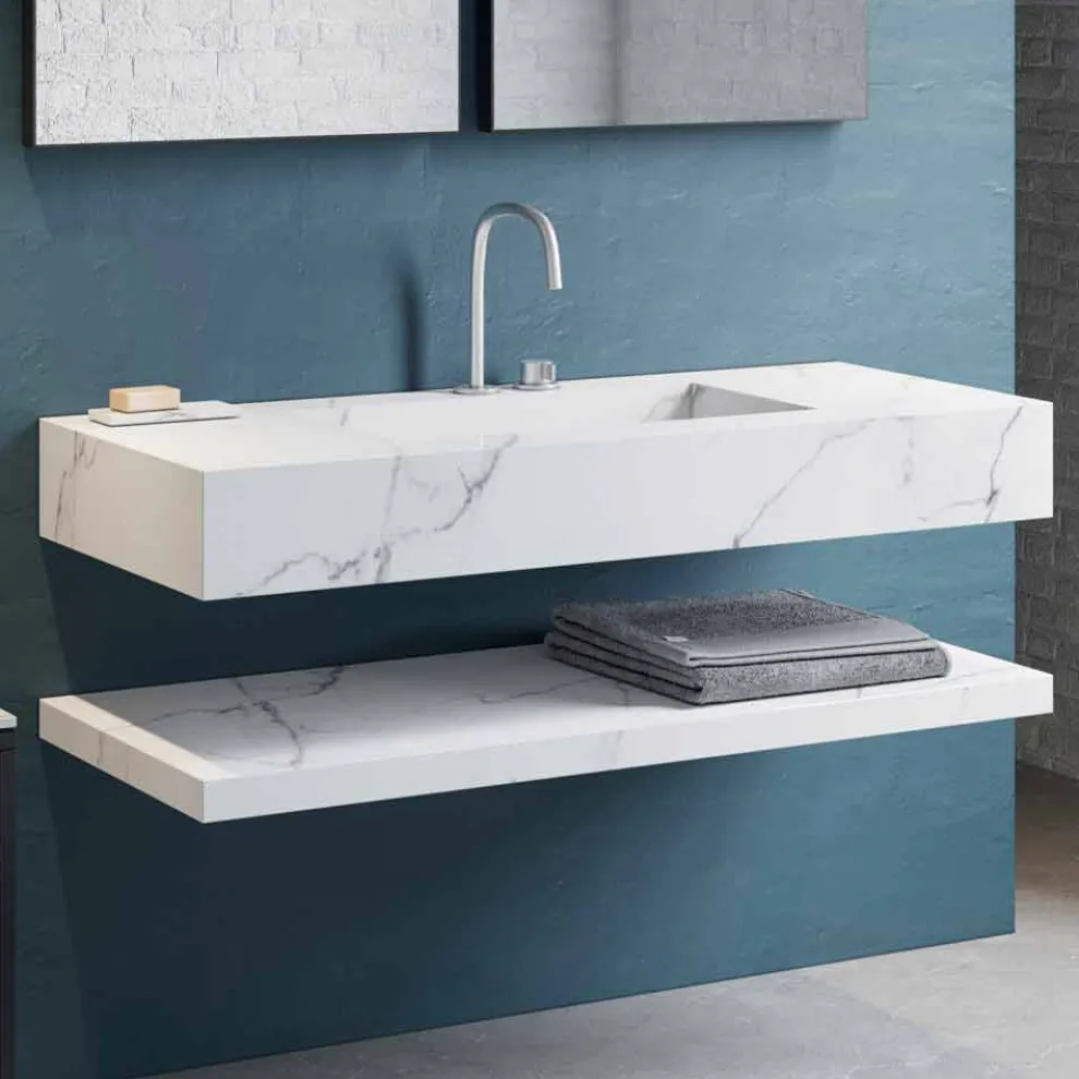 Abgehängte Badezimmermöbel Komposition 2 aus hochwertigem Steinzeug Made in Italy - Rampina