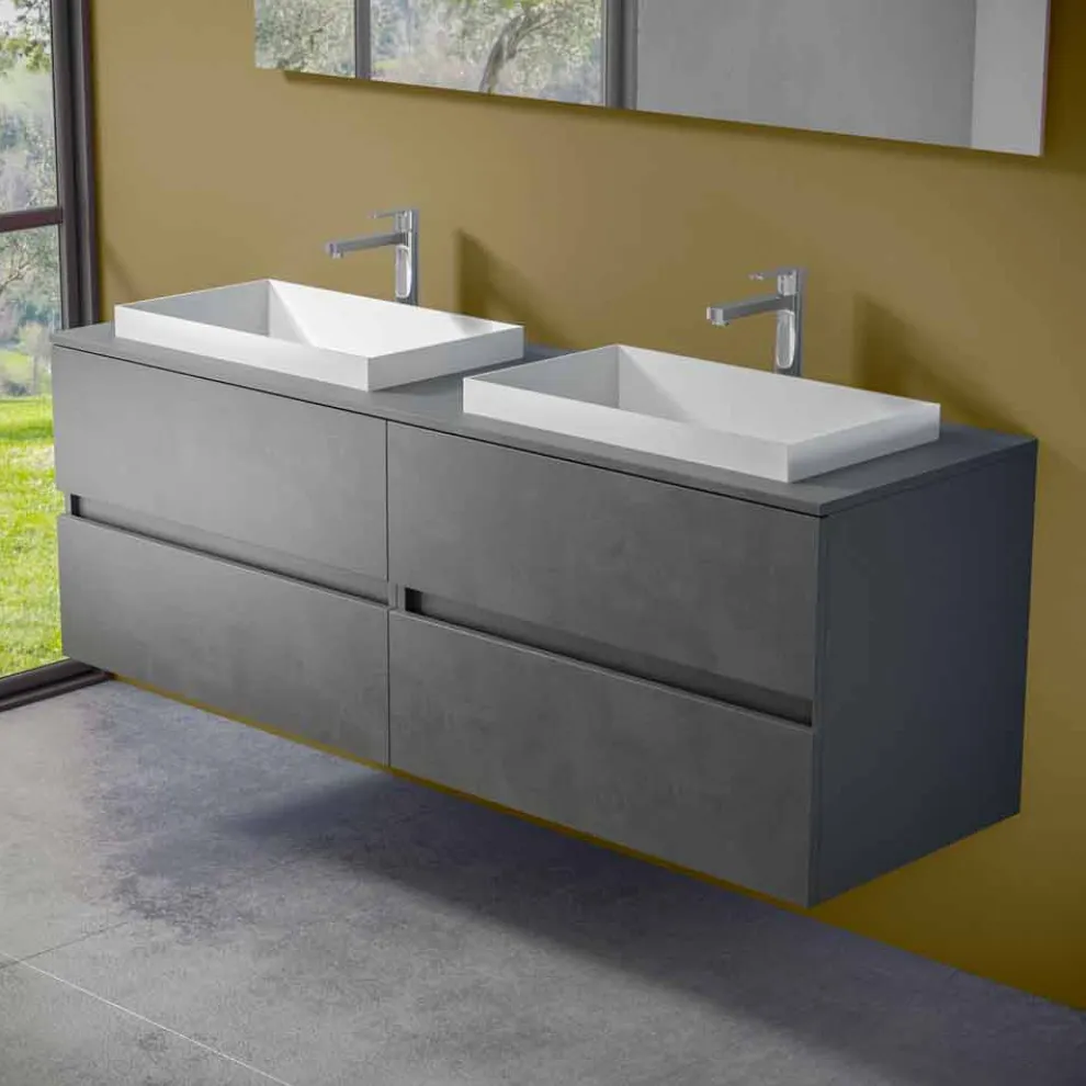 Abgehängte Badezimmermöbel mit doppelt eingebautem Waschbecken, modernes Design - Dumbo