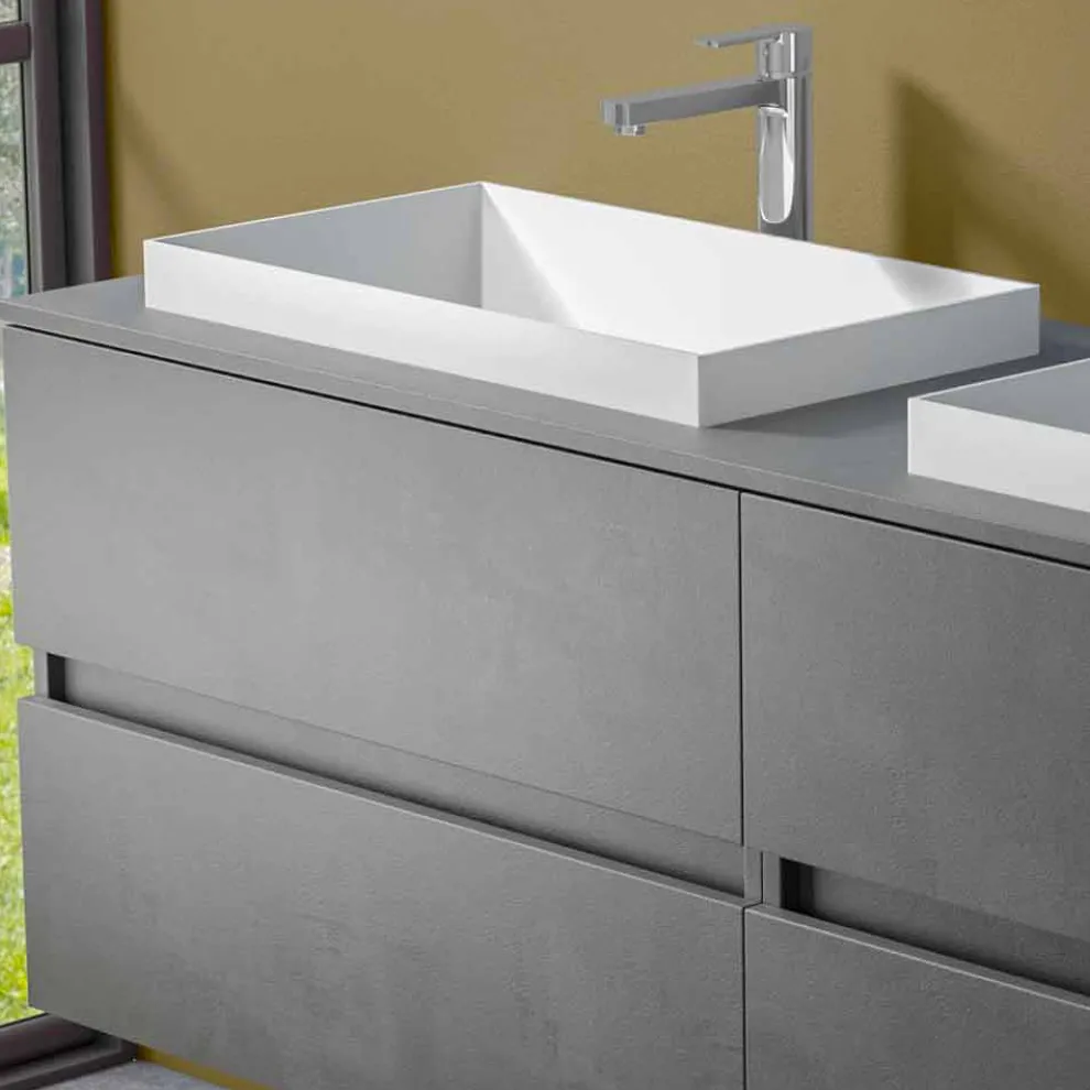 Abgehängte Badezimmermöbel mit doppelt eingebautem Waschbecken, modernes Design - Dumbo