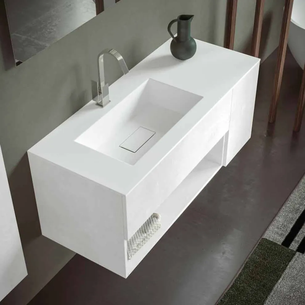 Abgehängter Badezimmerschrank mit integriertem Waschbecken, modernes Design, 4 Oberflächen - Pistillo