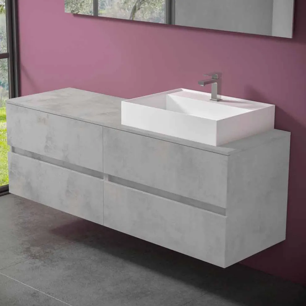 Abgehängter Badezimmerschrank mit Design Resin Countertop Washbasin - Alchimeo