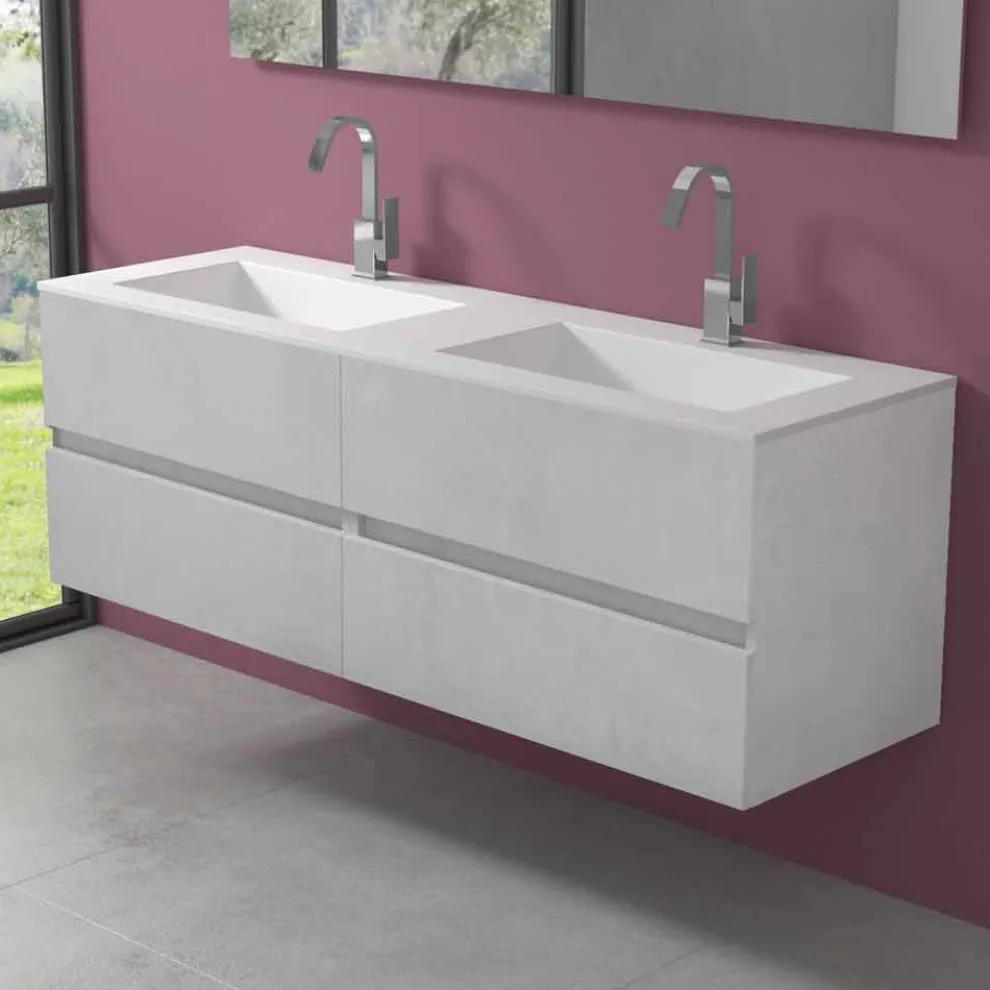 Abgehängter Badezimmerschrank mit Doppelwaschbecken, modernes Design in 4 Ausführungen - Doublet