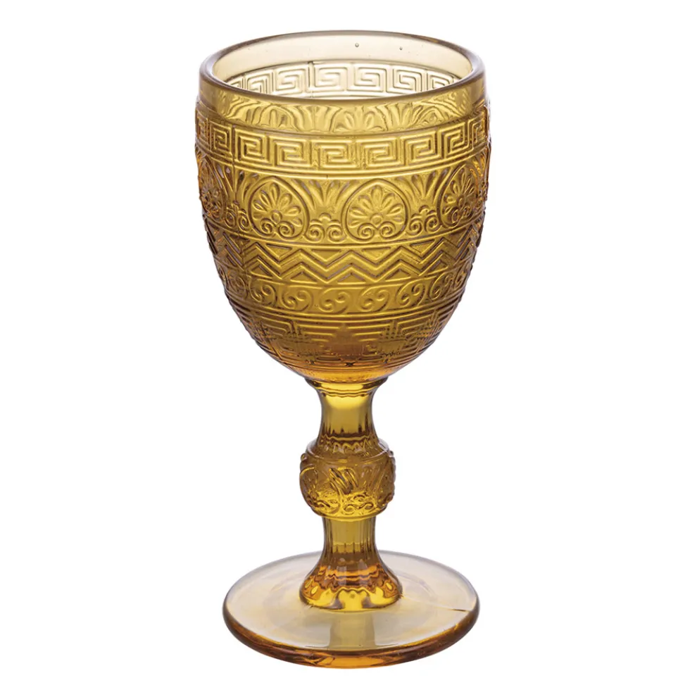 Set mit 12 Kelchen 210 ml aus farbigem Glas und Reliefarbeit - Sonnenuntergang