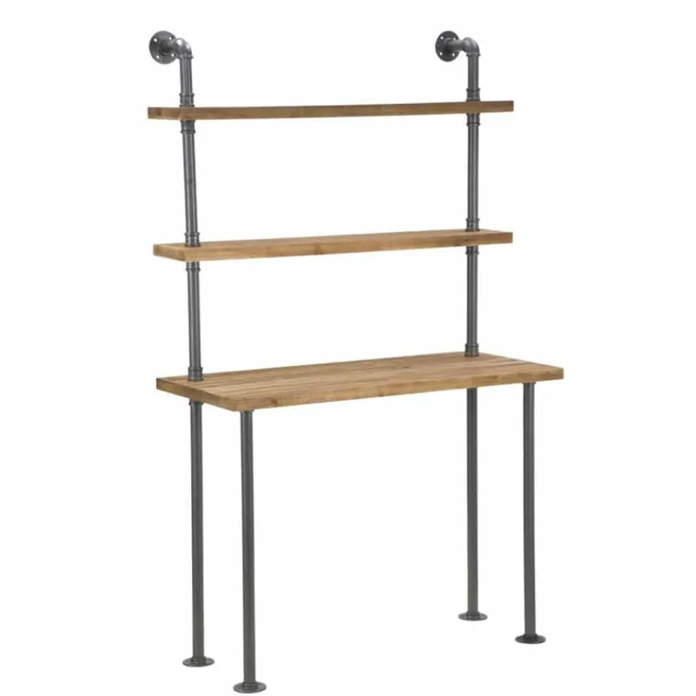 Schreibtisch mit Regalen im Industriedesign aus Eisen und Holz - Aubry