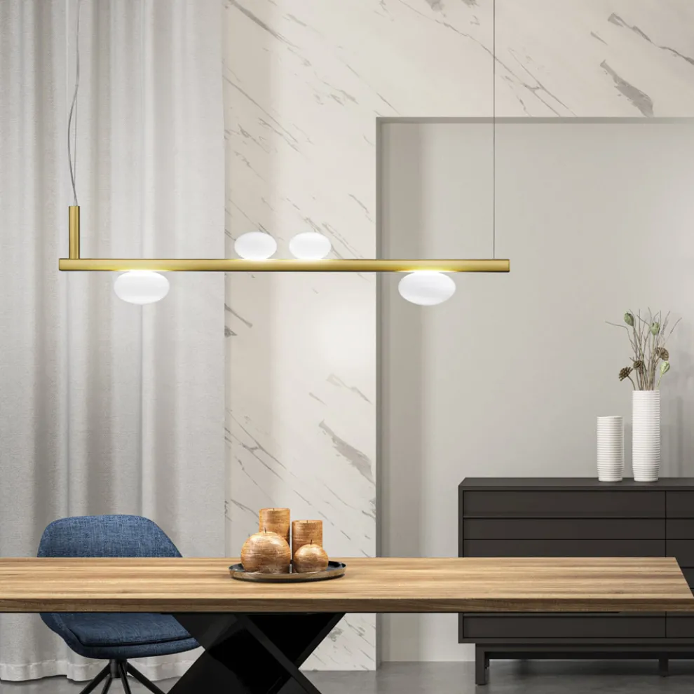 Aluminium-Kronleuchter mit weißem mundgeblasenem Glaslicht - Alma