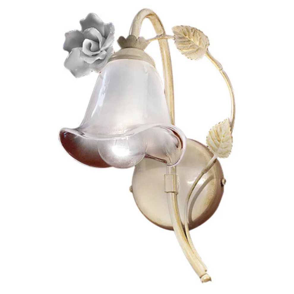 Applikation aus Eisen und sandgestrahltem Glas mit Rose aus Keramikdekoration - Siena