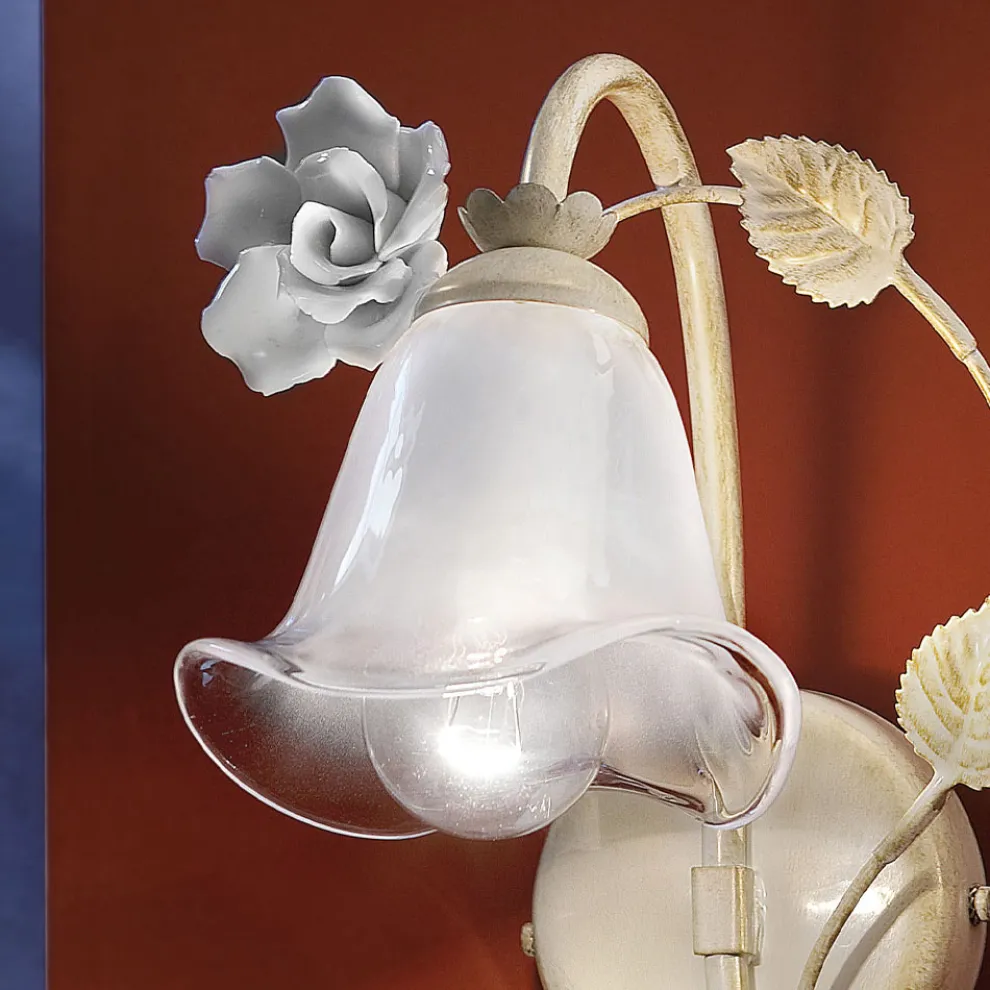 Applikation aus Eisen und sandgestrahltem Glas mit Rose aus Keramikdekoration - Siena