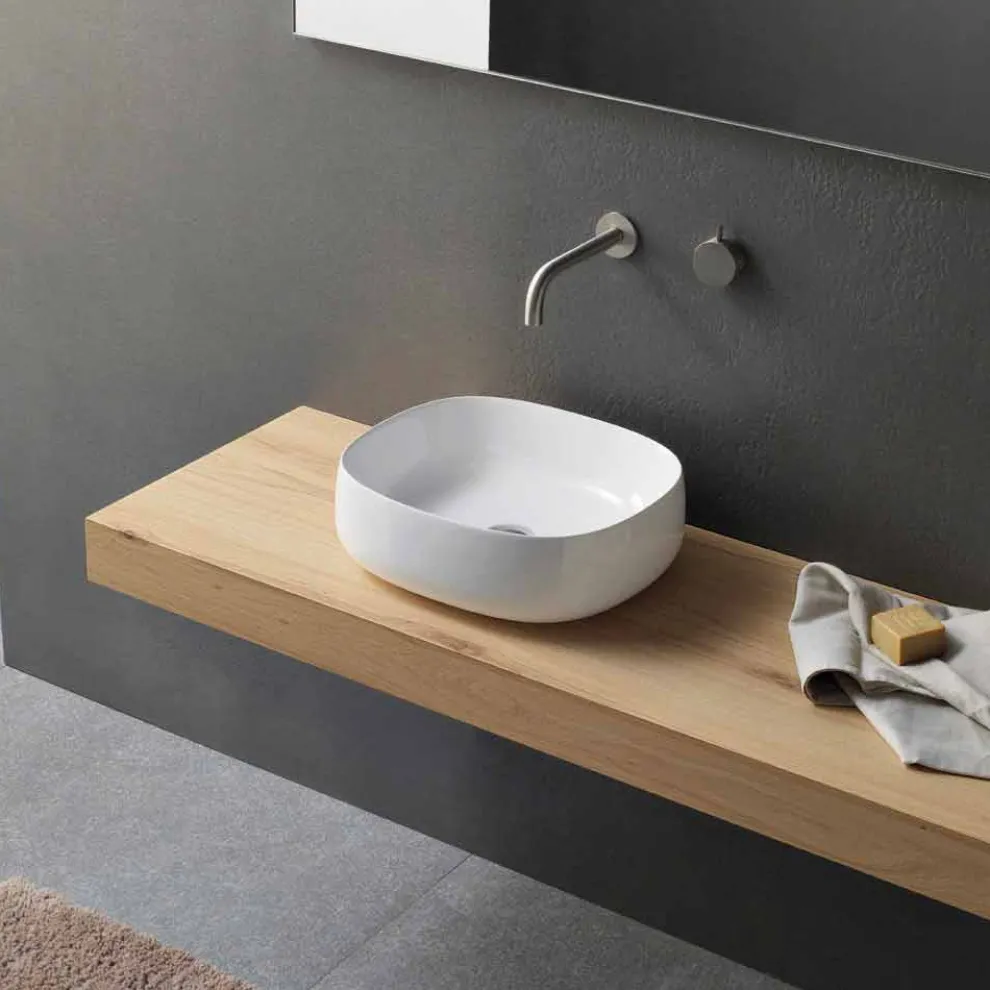 Arbeitsplatte Waschbecken in weißer Keramik Modern Oval Design - Tune3