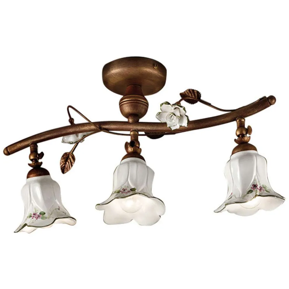 Artisan 3-flammige Deckenlampe aus Keramik mit Rosendekor - Pisa