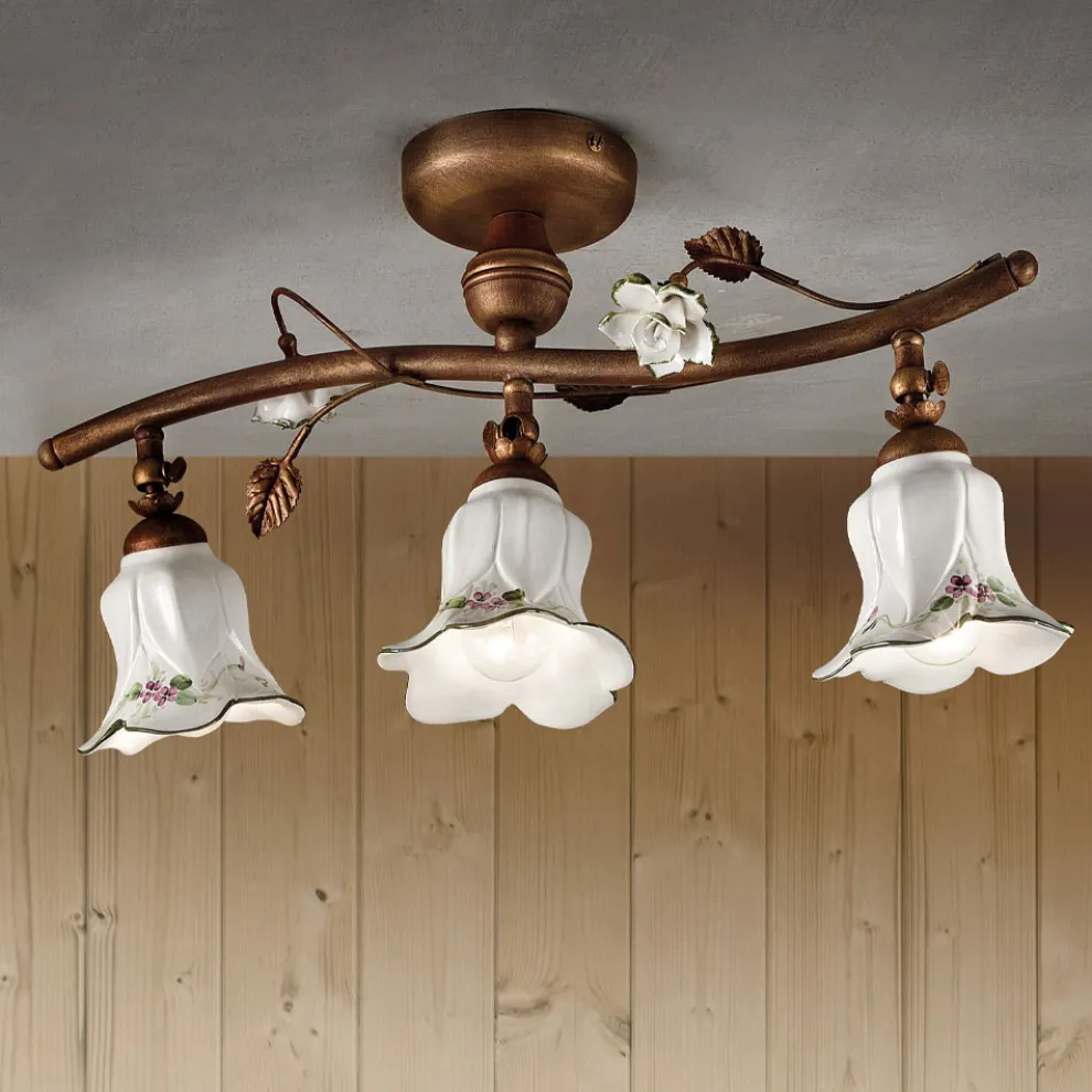 Artisan 3-flammige Deckenlampe aus Keramik mit Rosendekor - Pisa