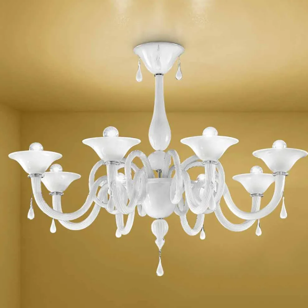 Artisan 8-flammiger Kronleuchter aus Venedig-Glas, Made in Italy - Margheritagh