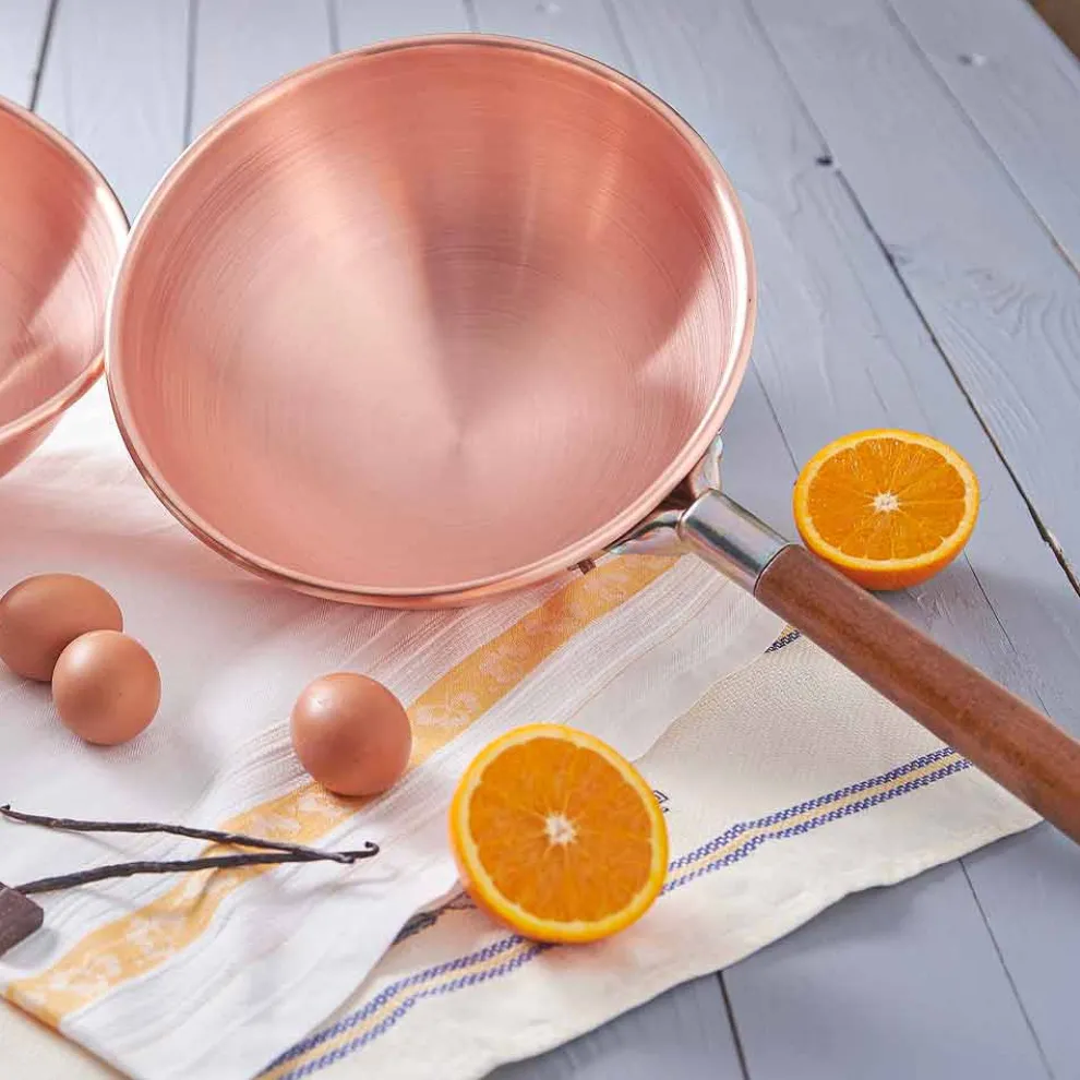 Glatte Bastardella aus massivem Kupfer mit Holzgriff 36 cm - Giampiero