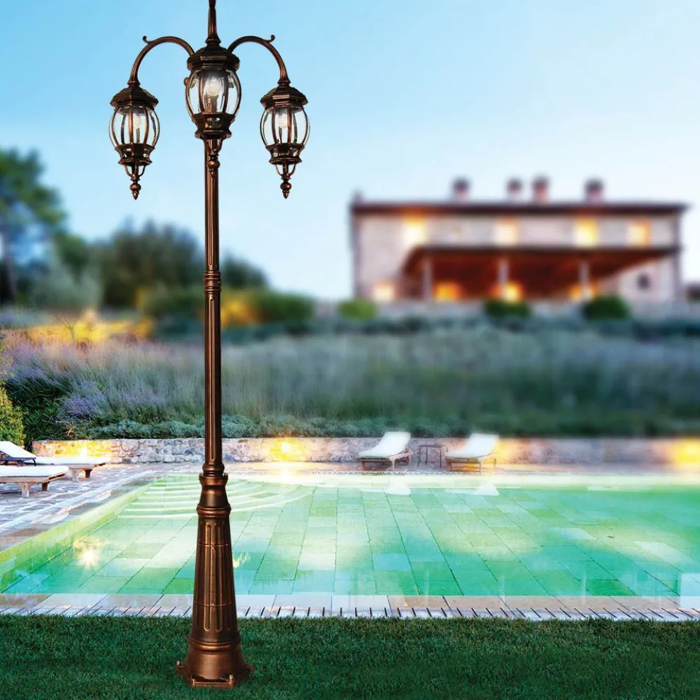 Außenlampe 3 Lichter im Vintage-Stil aus Aluminium, hergestellt in Italien – Leona