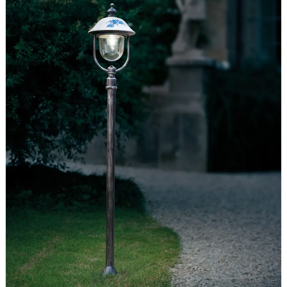 Außenlaterne aus handbemaltem Aluminium mit Blumendekoration - Bari