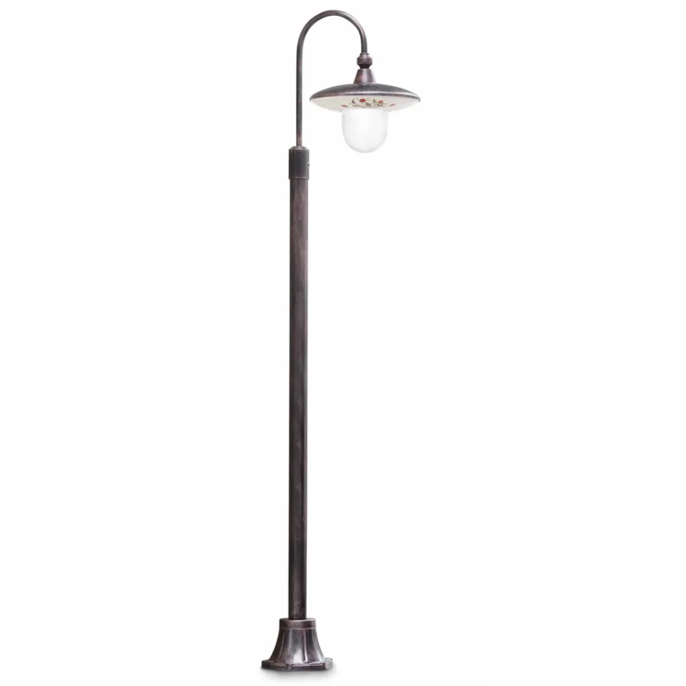 Außenlaterne aus schwarzem Aluminium und handgemalten Blumen - Latina