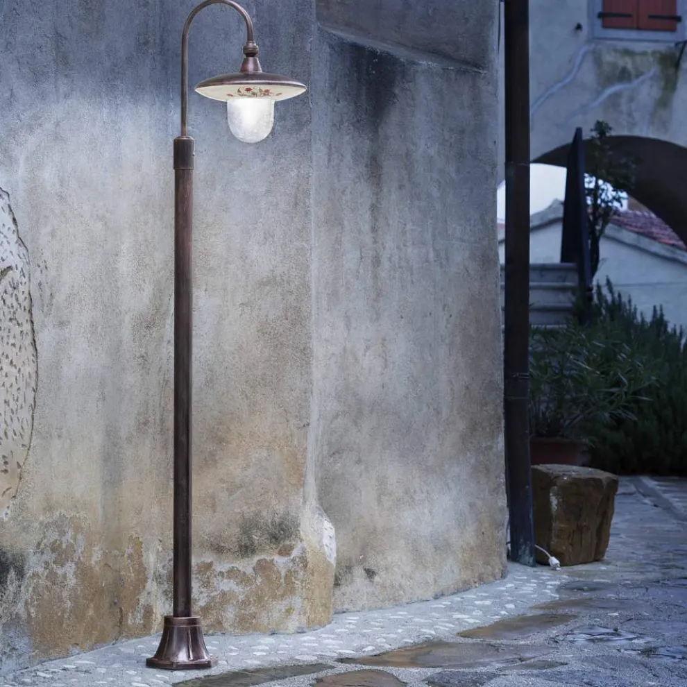 Außenlaterne aus schwarzem Aluminium und handgemalten Blumen - Latina