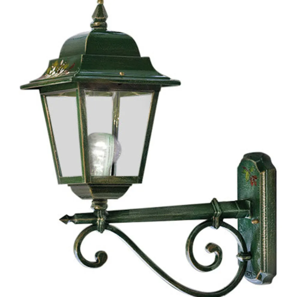 Außenwandleuchte Aluminium Grün Gold und handbemalte Blumen - Gorizia