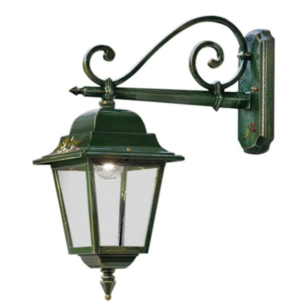 Außenwandleuchte aus goldgrünem Aluminium mit handgemalten Blumen - Gorizia