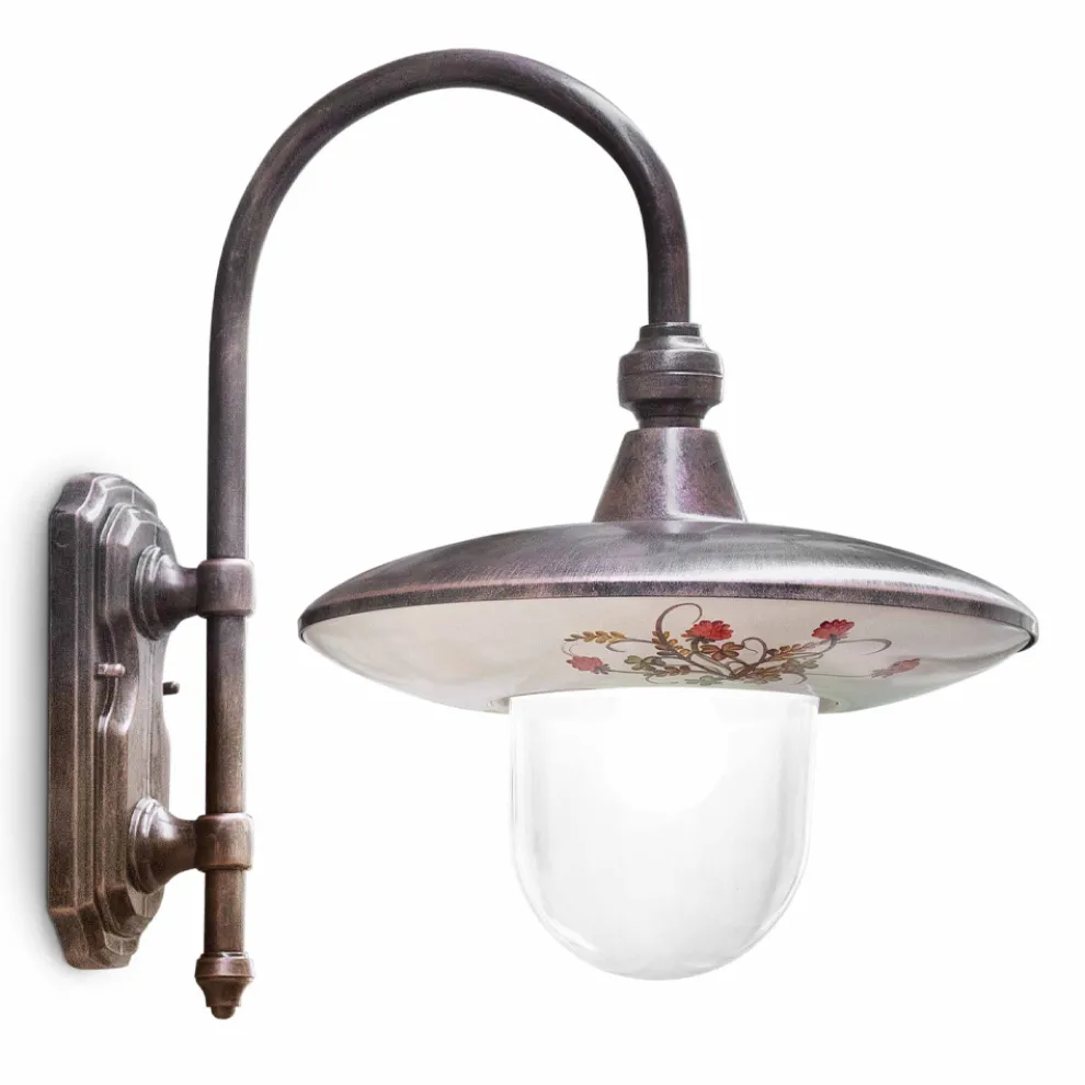 Außenwandleuchte aus schwarzem Aluminium und handgemalten Blumen - Latina