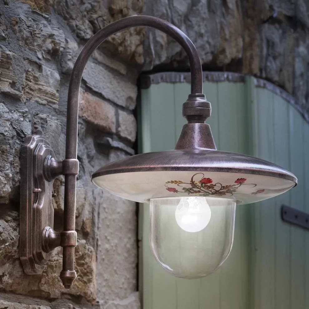 Außenwandleuchte aus schwarzem Aluminium und handgemalten Blumen - Latina