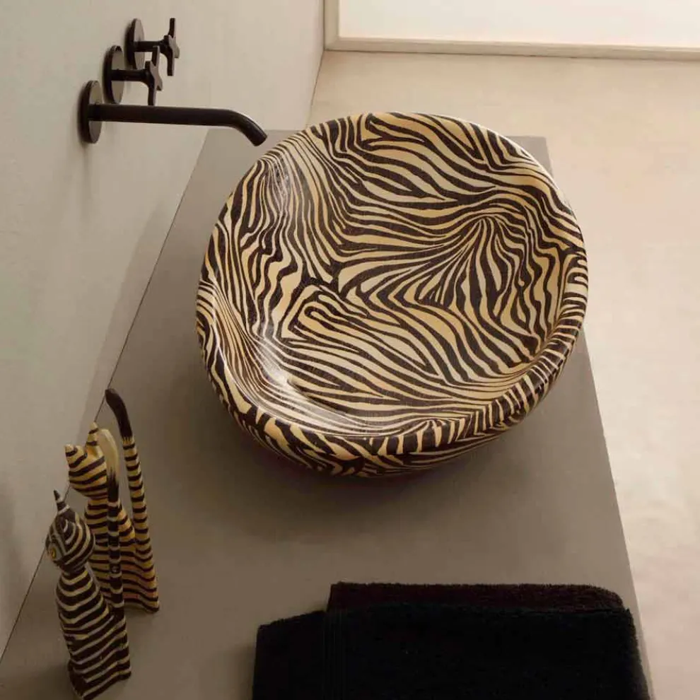 Aufsatzwaschbecken, Design, Keramik, gestreift, orange Glossy Italy