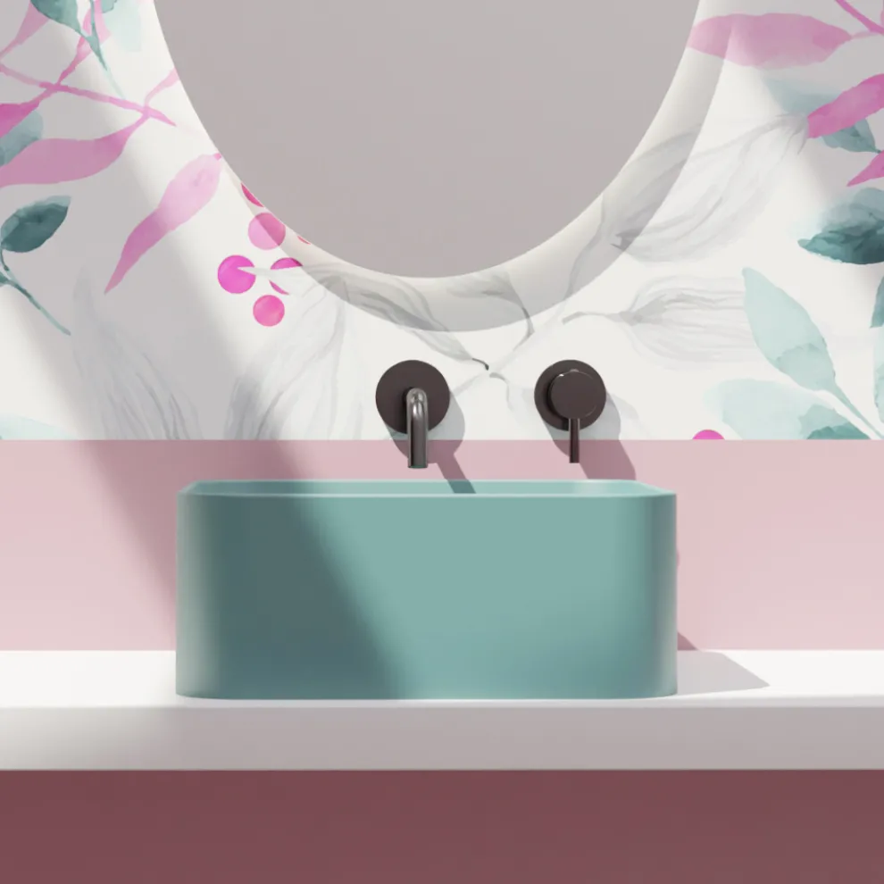 Aufsatzwaschbecken aus Keramik mit Ablaufgarnitur, hergestellt in Italien – Box