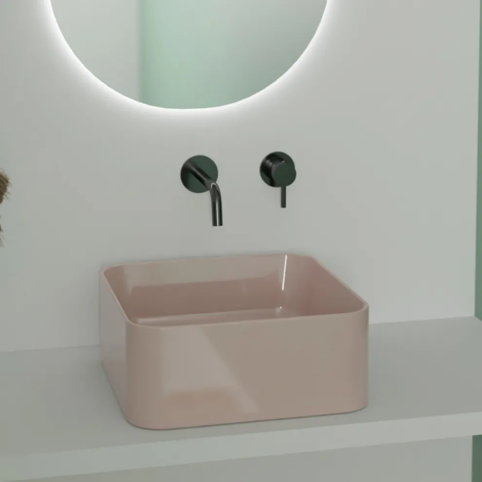 Aufsatzwaschbecken aus Keramik mit Ablaufgarnitur, hergestellt in Italien – Box