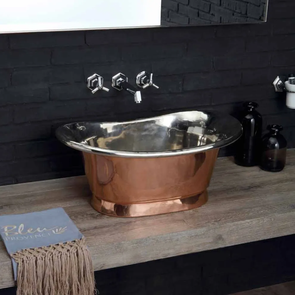 Aufsatzwaschbecken aus Kupfer und Eisen weiß Cala