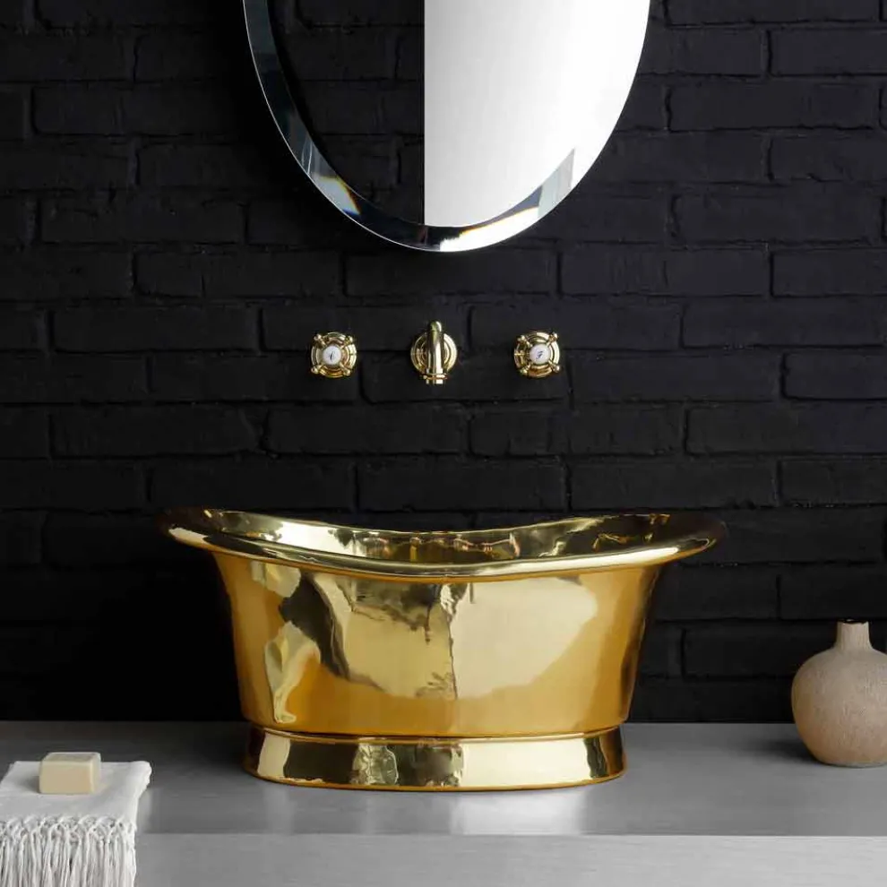 Aufsatzwaschbecken im Vintage-Design komplett aus Calla-Messing